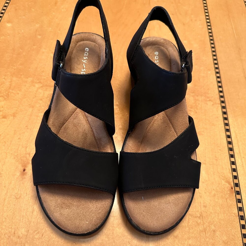 NEW Easy Spirit Women's size 6W Sekasha Slingback Black Wedge Sandals - Picture 2 of 10